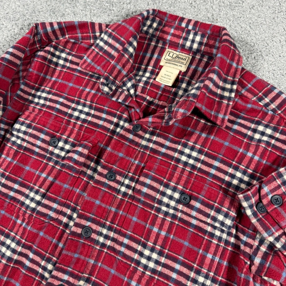 Y2K LL Bean Flannel Shirt Mens Medium Red Plaid Traditional Fit Overshirt Shacke